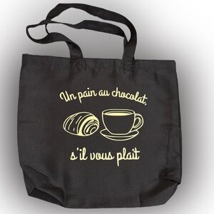 Black Reusable Tote Bag with French Print